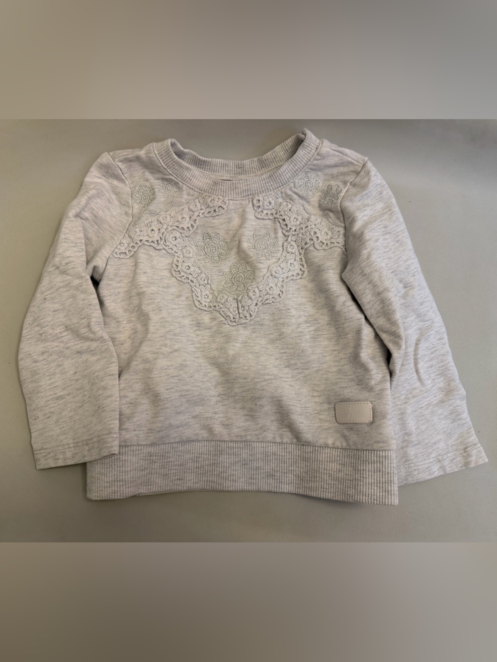 Baby’s 7 For All Mankind Light Gray Lace-Accent Sweatshirt, 12m